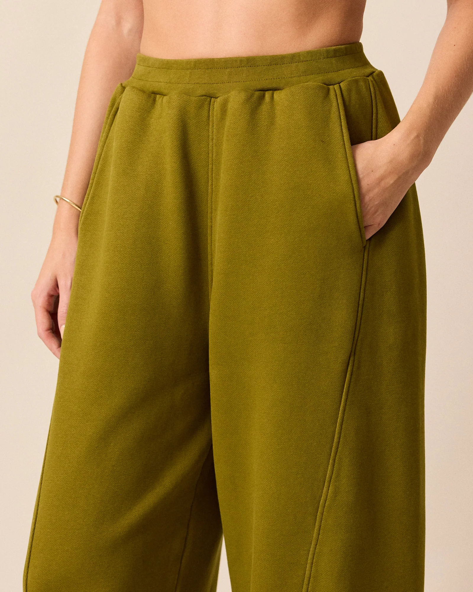 Lyra Fresh Olive Fleeceback Jersey Trousers - Image 3