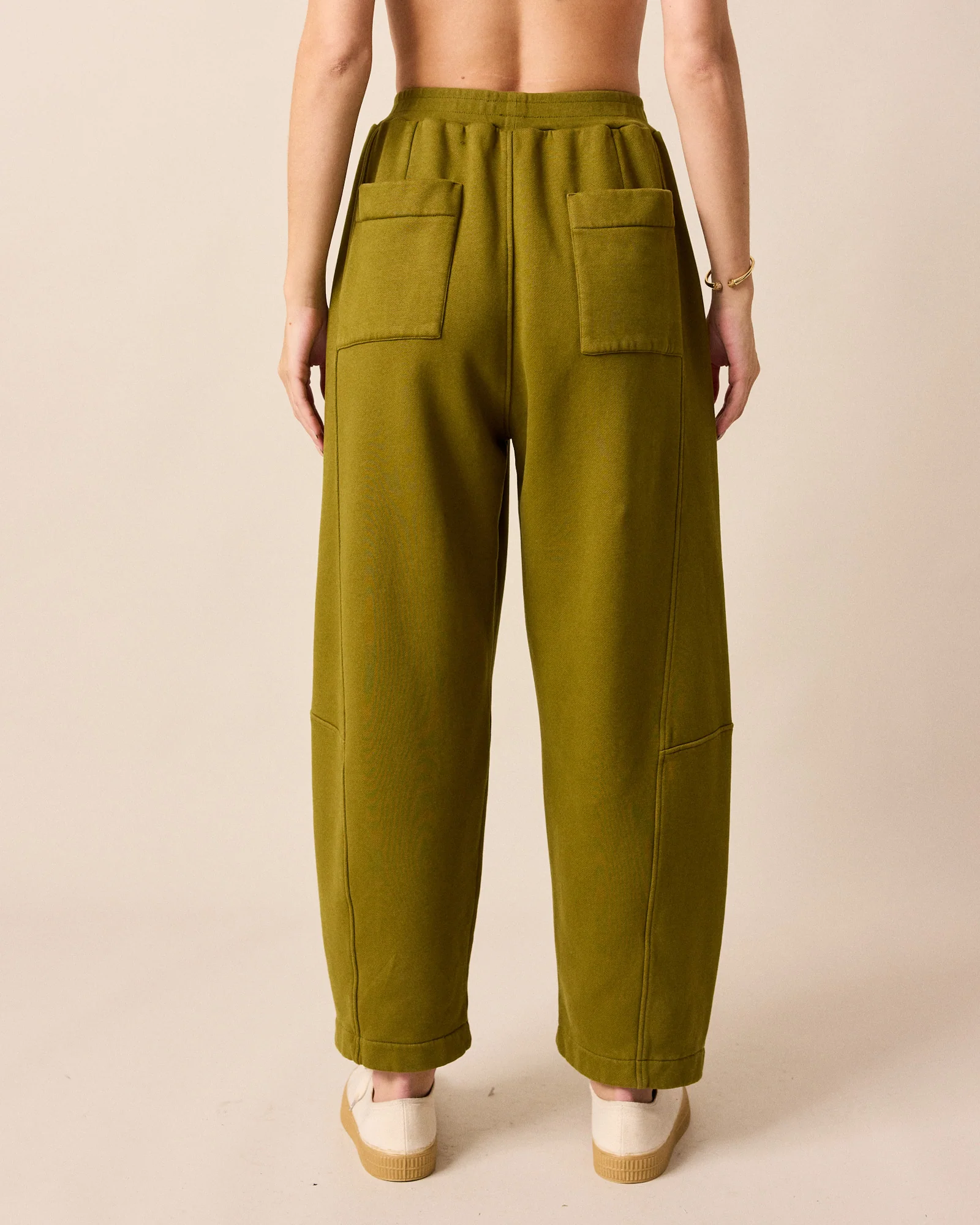 Lyra Fresh Olive Fleeceback Jersey Trousers - Image 5