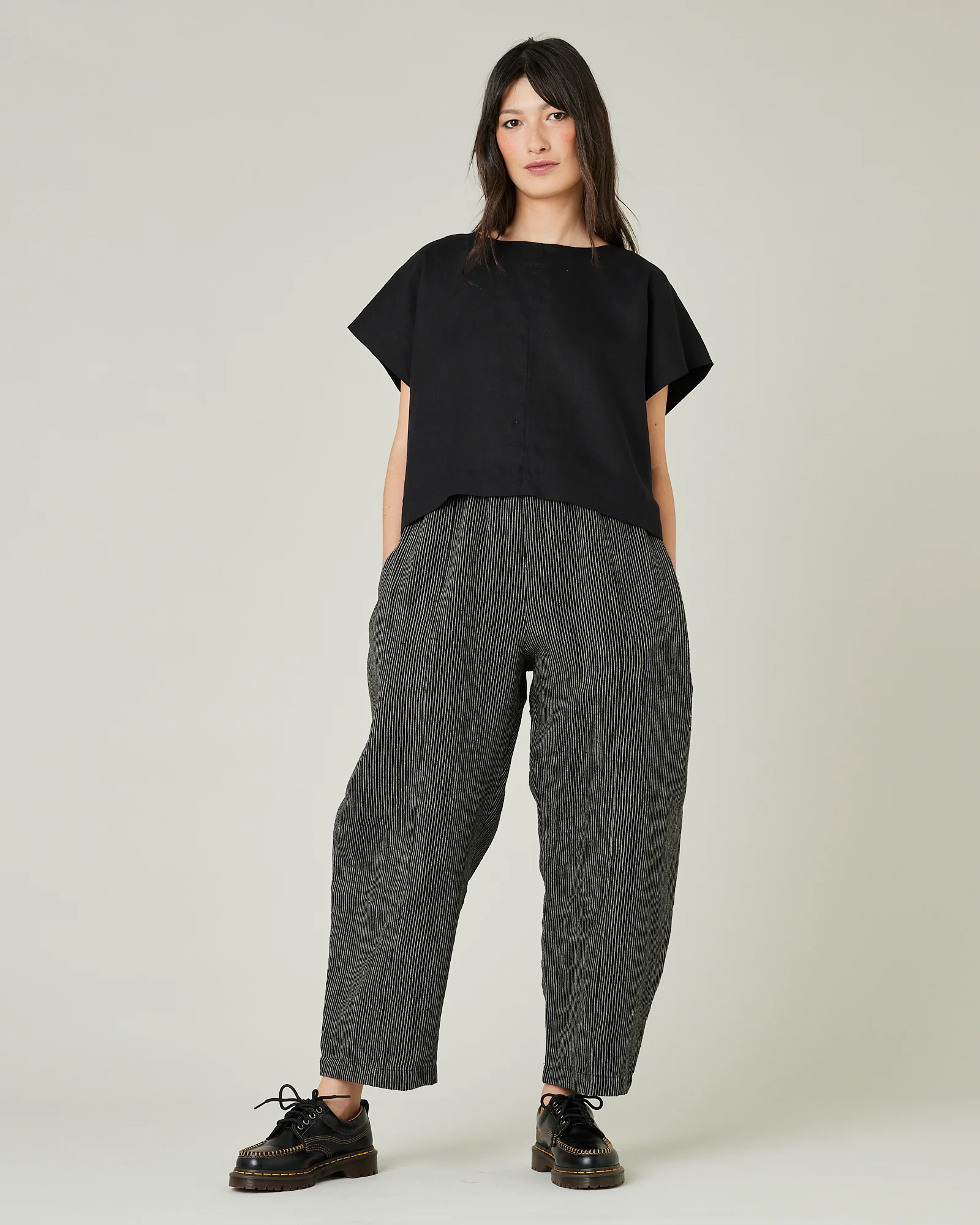 Mabel Black & Ecru Pencil Stripe Linen Trousers - Image 13