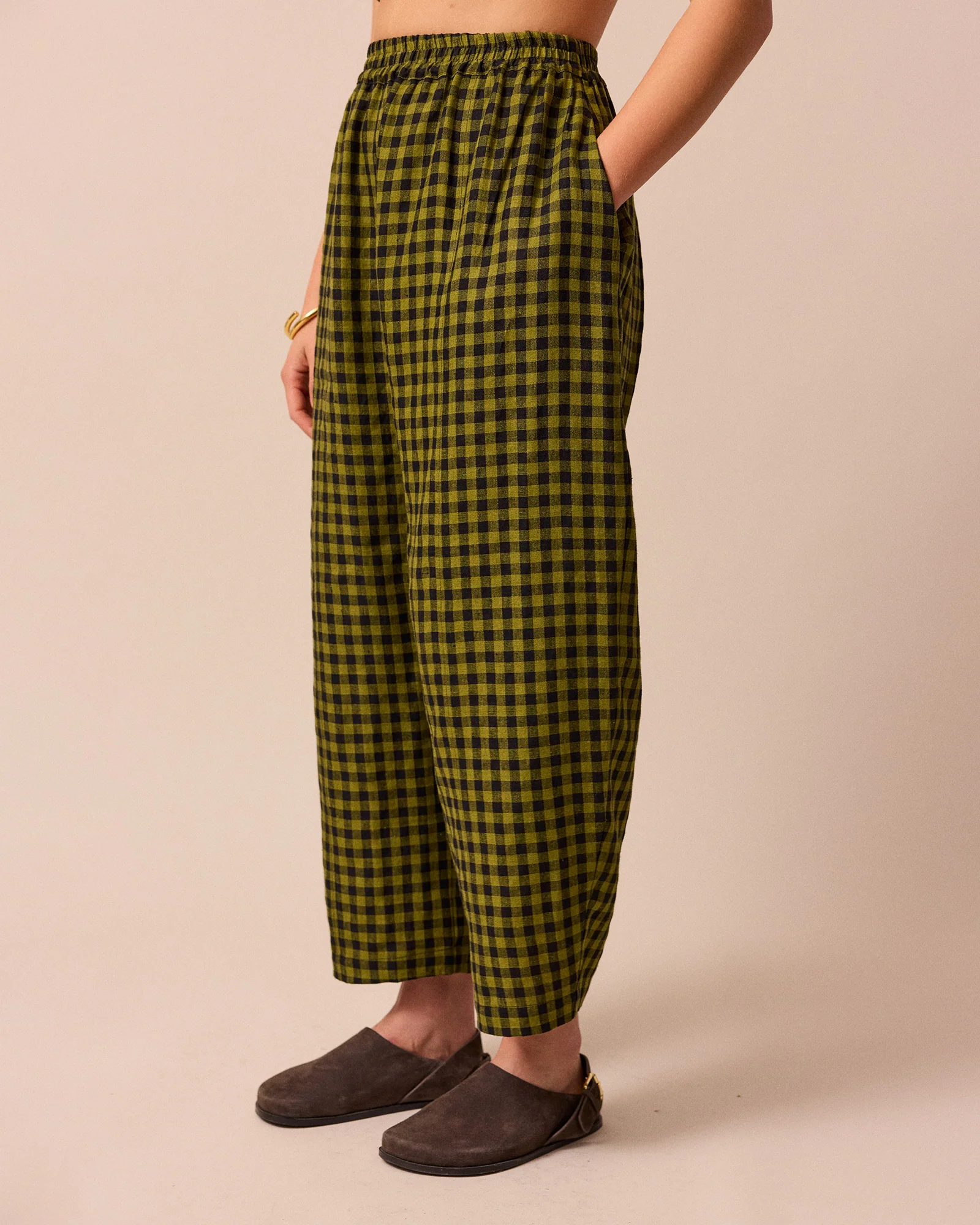 Mabel Green Gingham Linen Trousers - Image 3