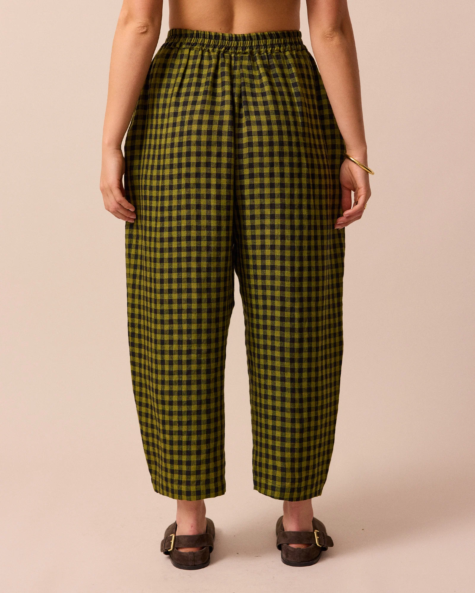 Mabel Green Gingham Linen Trousers - Image 4