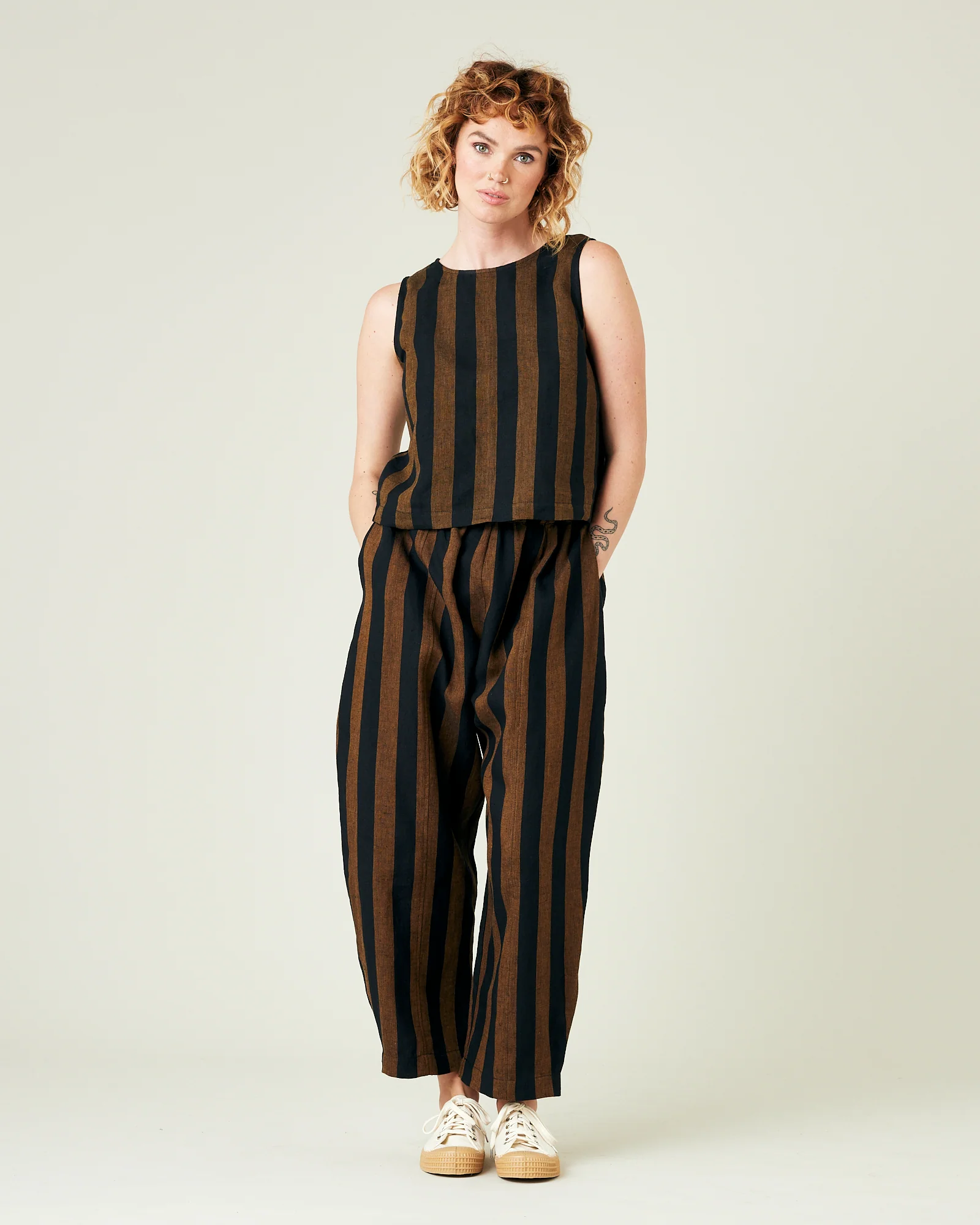 Mabel Rust And Black Stripe Linen Trousers - Image 10