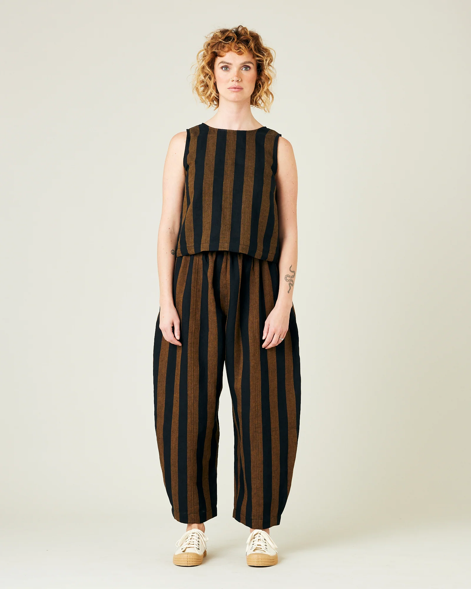 Mabel Rust And Black Stripe Linen Trousers - Image 5