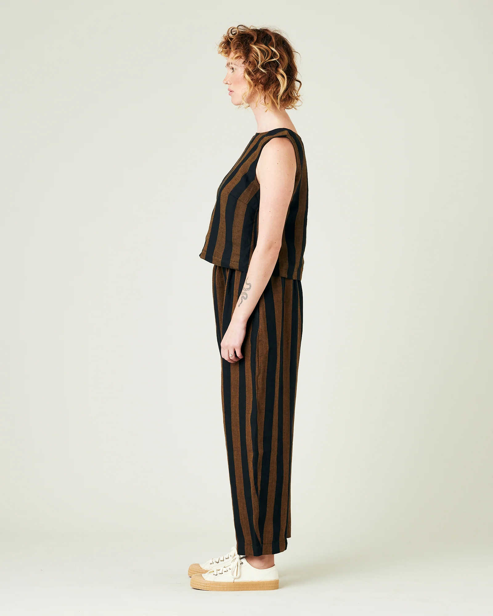 Mabel Rust And Black Stripe Linen Trousers - Image 6