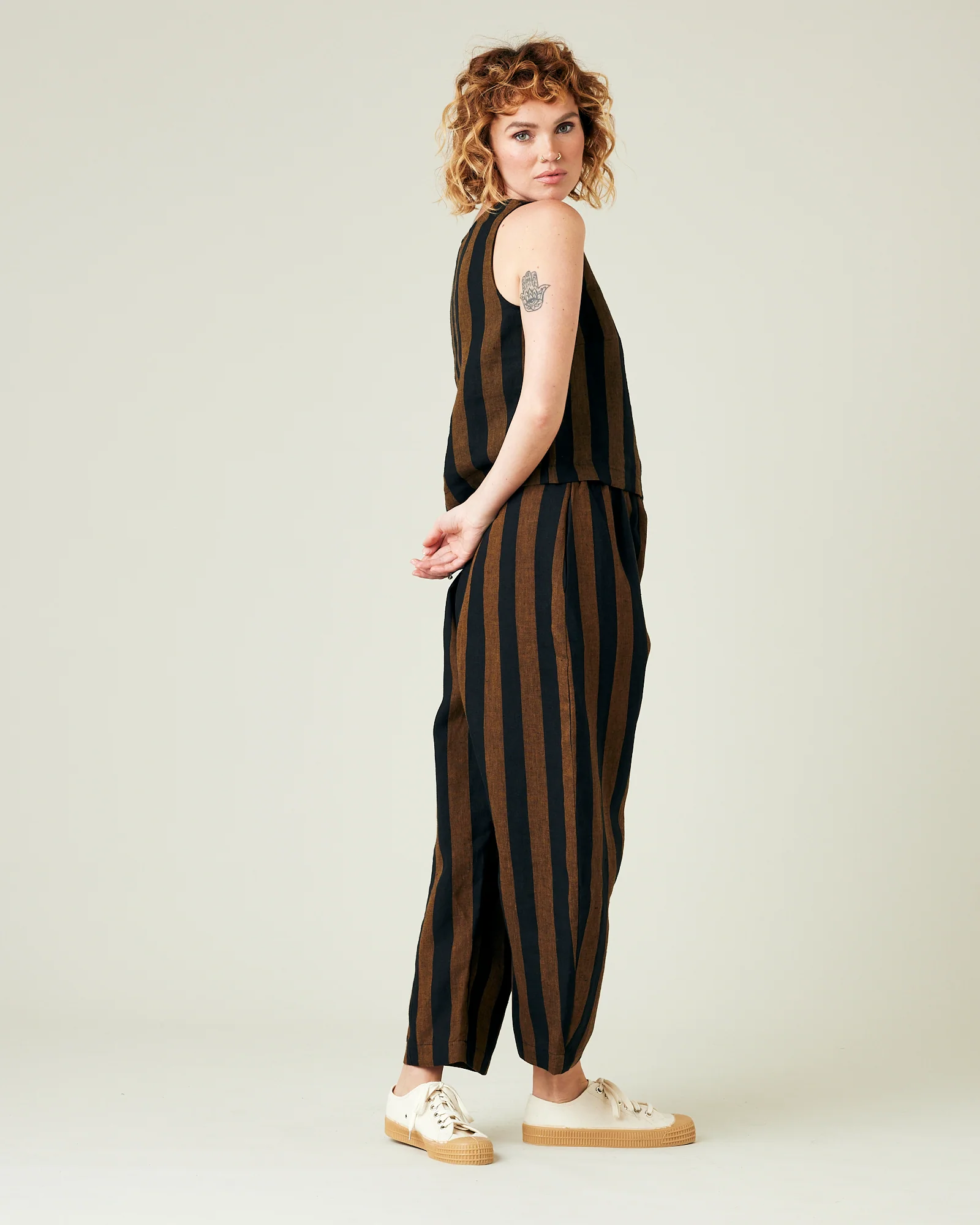 Mabel Rust And Black Stripe Linen Trousers - Image 9