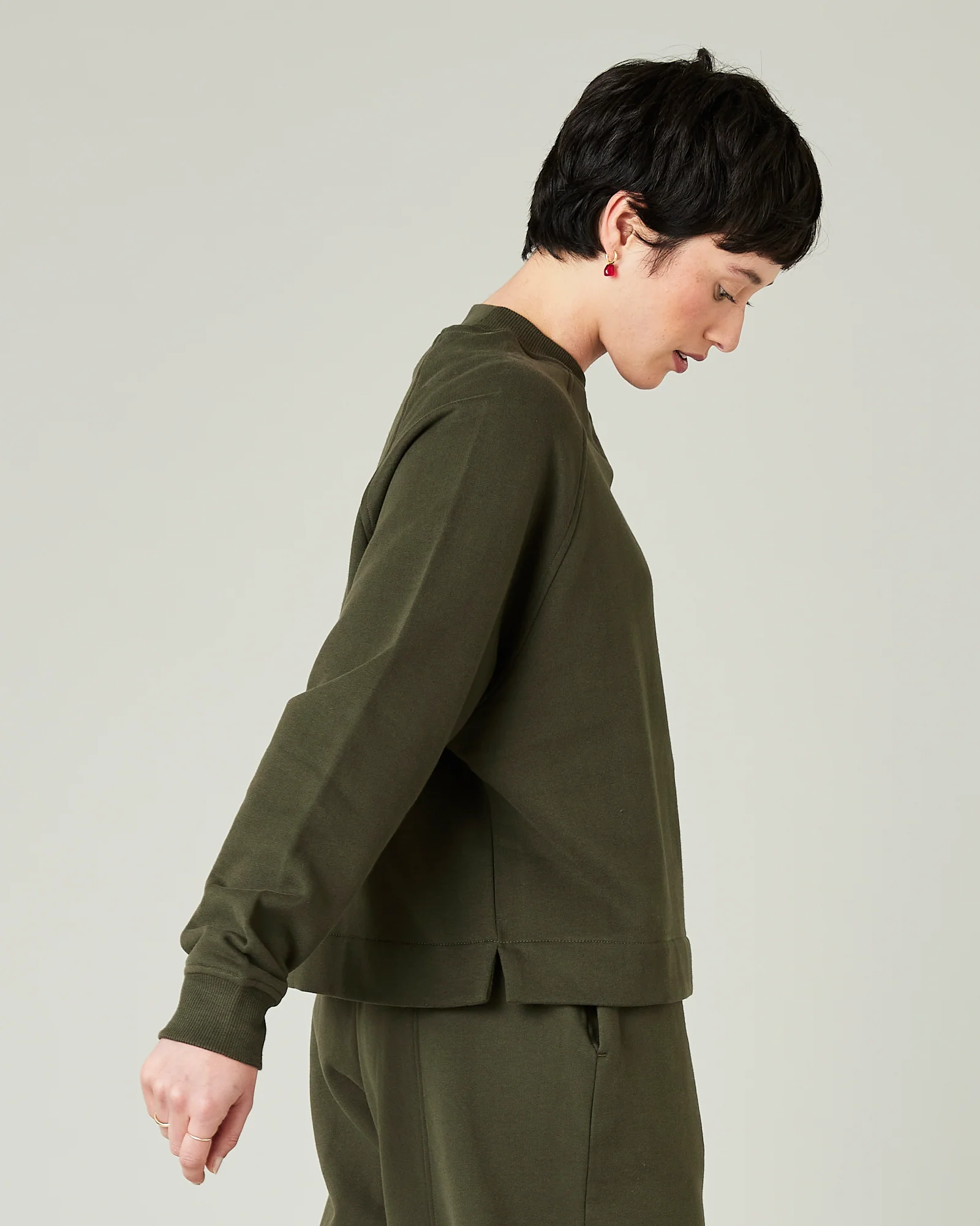 Noa Olive Fleeceback Jersey Jumper - Image 4