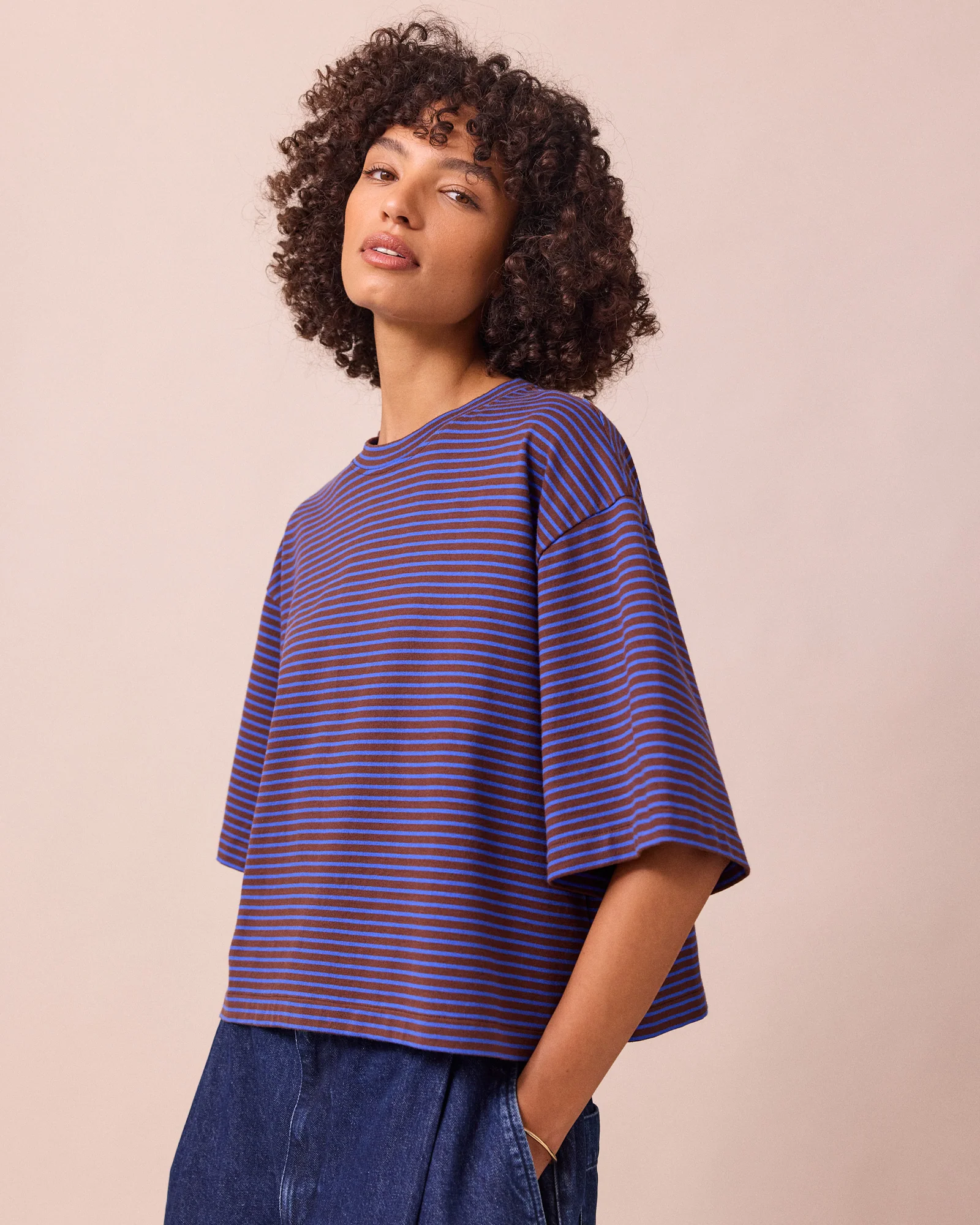 Nova Brown & Blue Stripe Jersey T-Shirt - Image 5