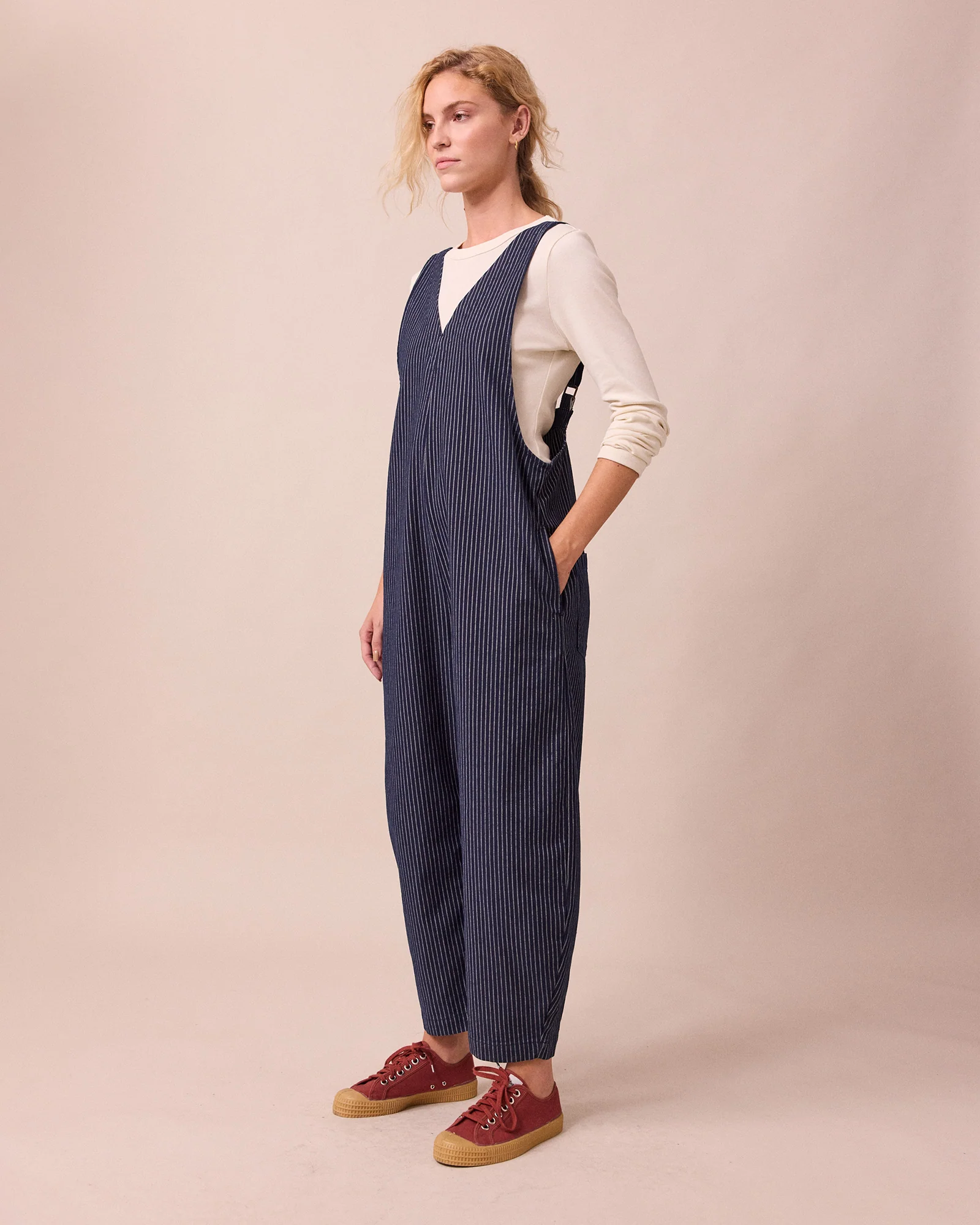 Ottie Navy Pinstripe Denim Jumpsuit - Image 3