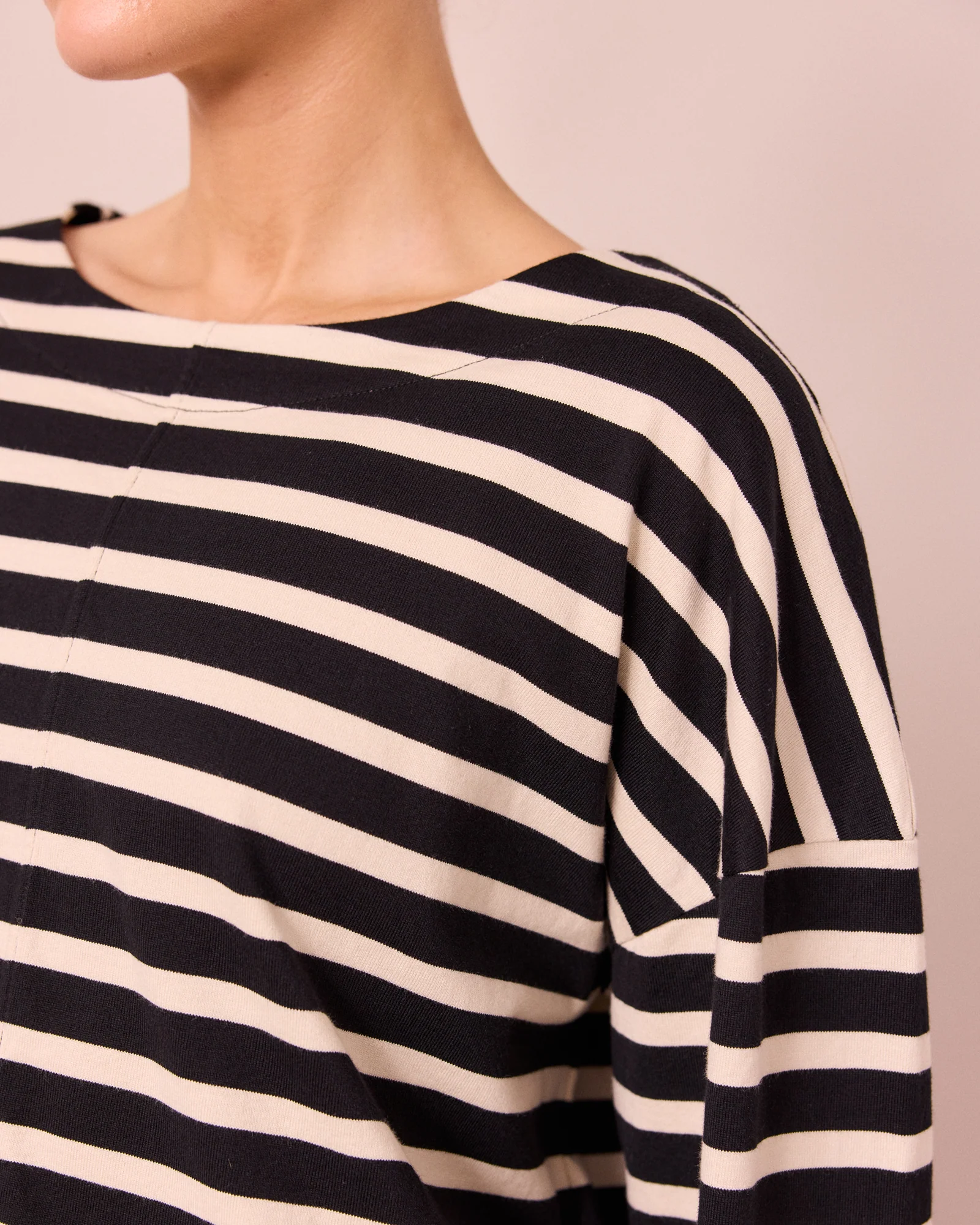 Peggy Black & Ecru Stripe Jersey Top - Image 3