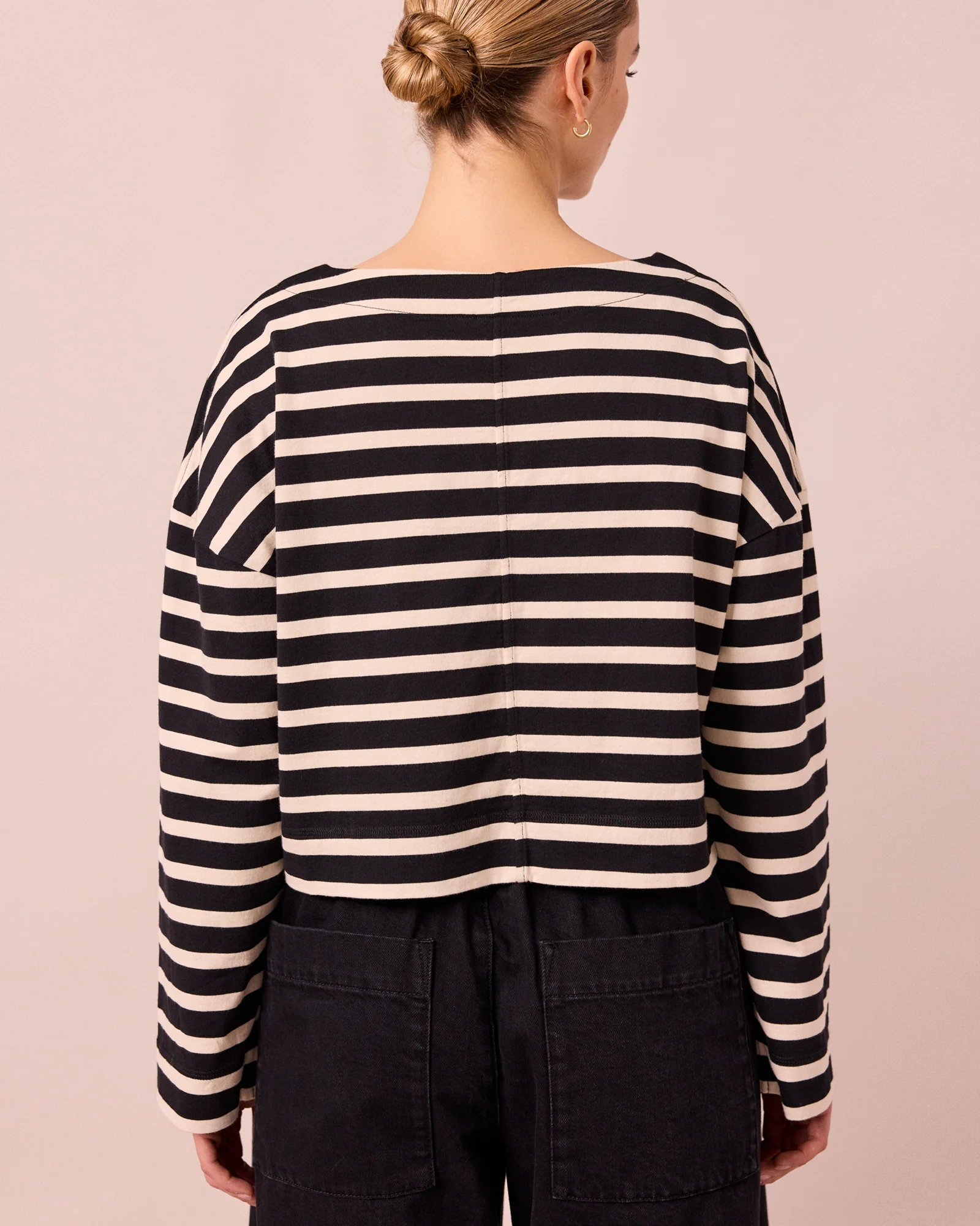 Peggy Black & Ecru Stripe Jersey Top - Image 4