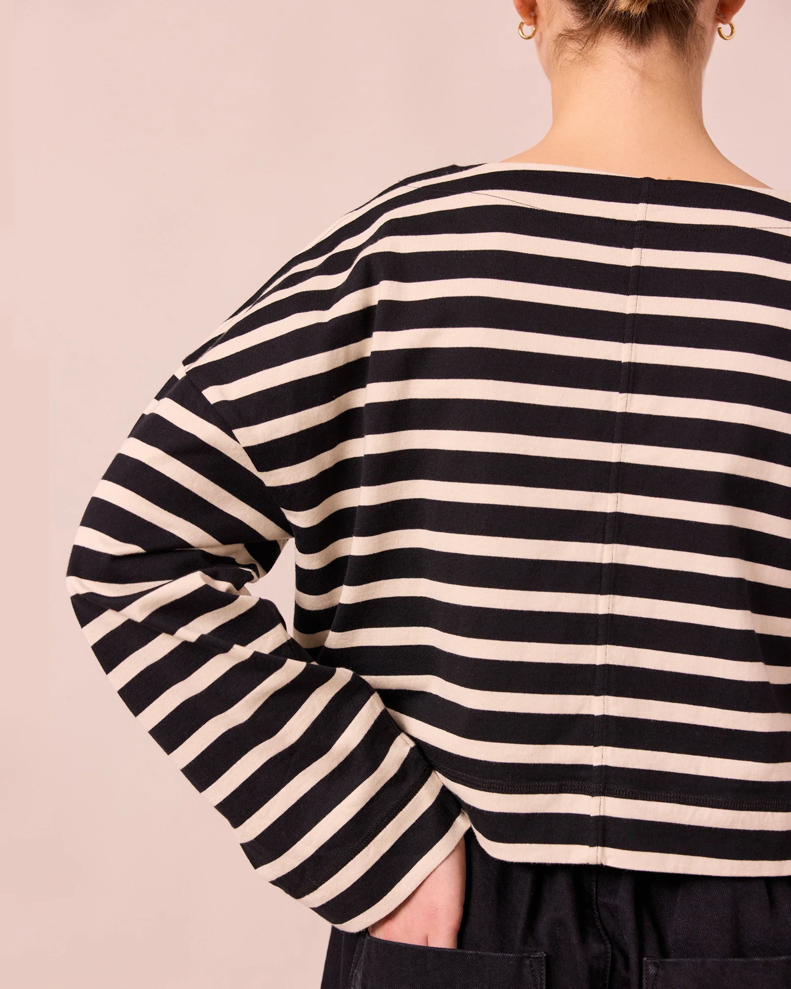 Peggy Black & Ecru Stripe Jersey Top - Image 5