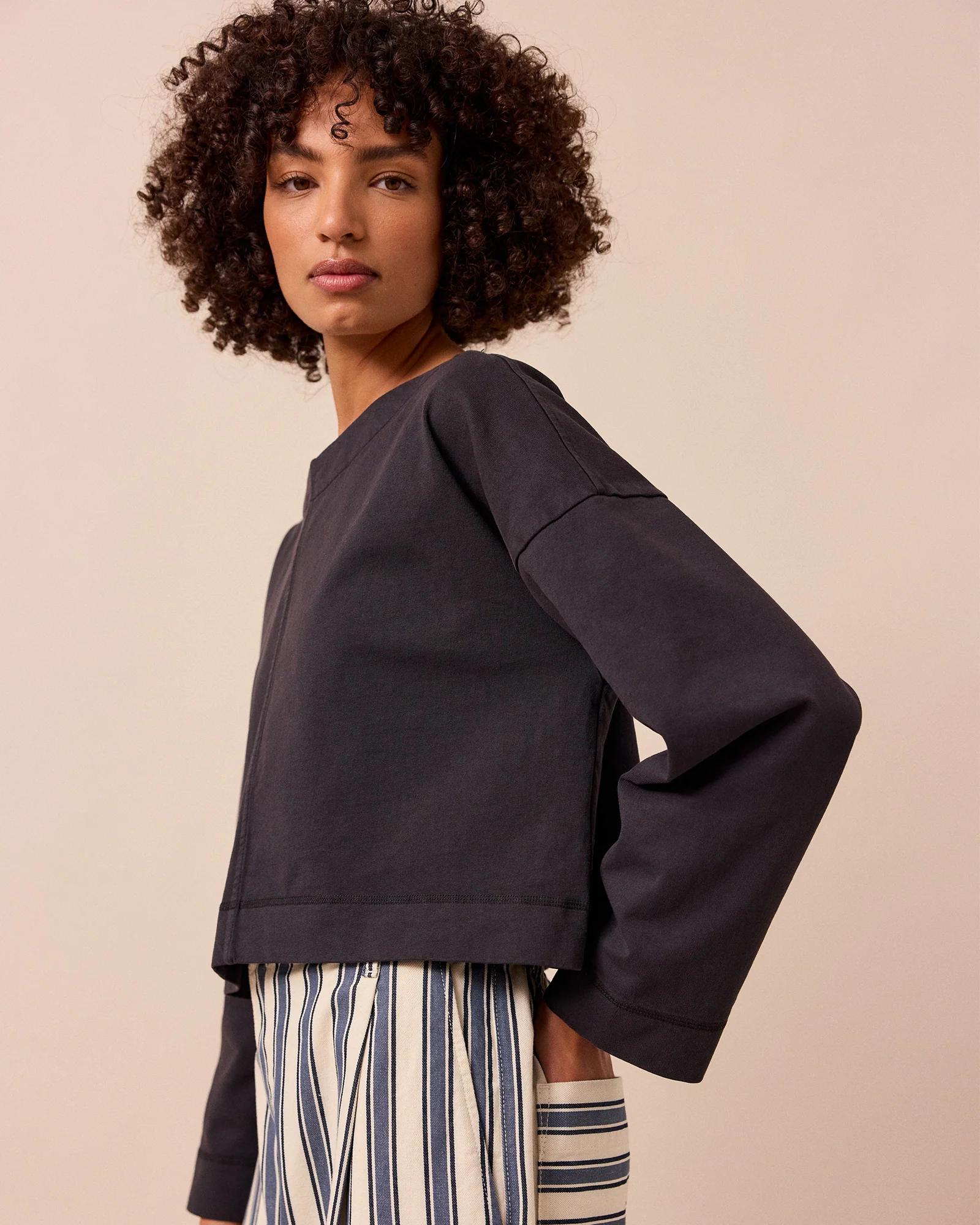 Peggy Washed Black Jersey Top - Image 3