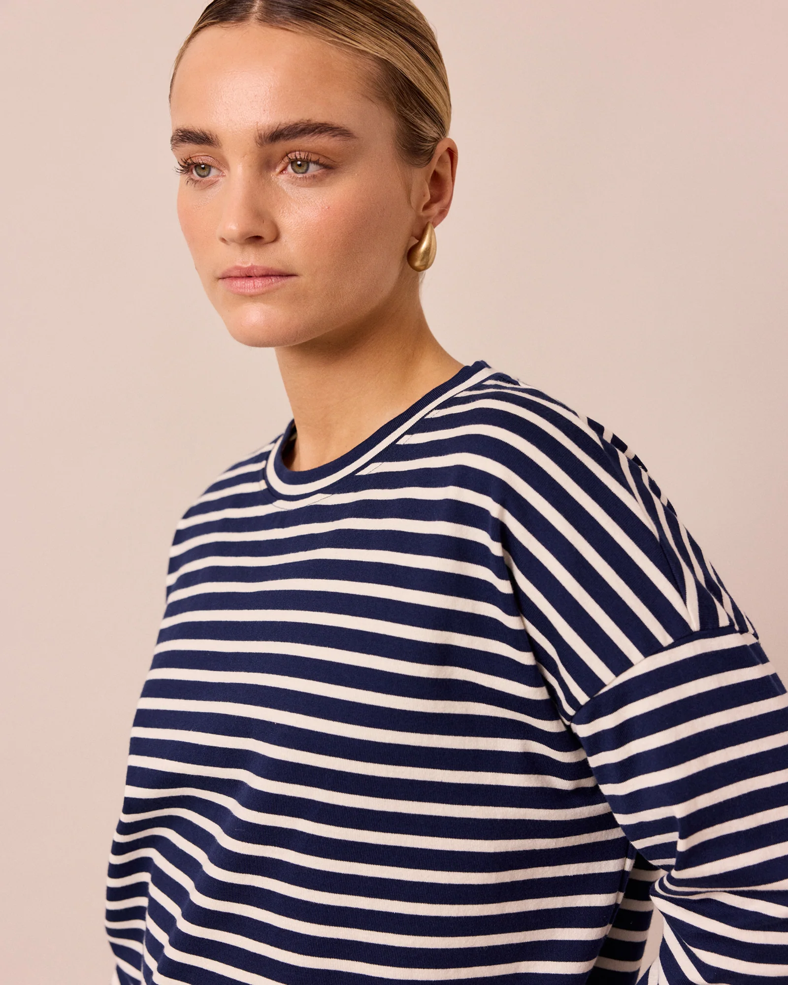Robyn Navy & Ecru Stripe Jersey Top - Image 3