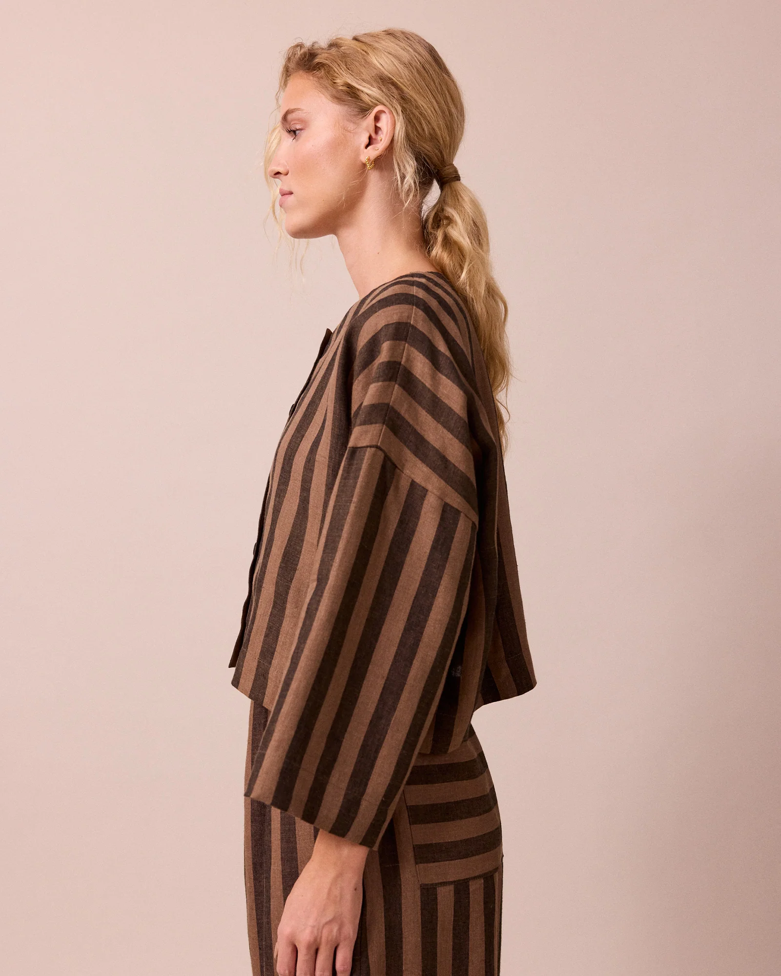 Romy Walnut Stripe Linen Top - Image 3
