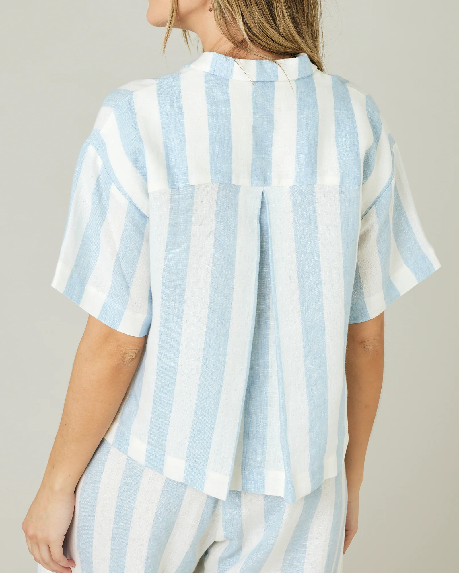 Wear Anywhere Sky Blue Stripe Linen Top - Image 12