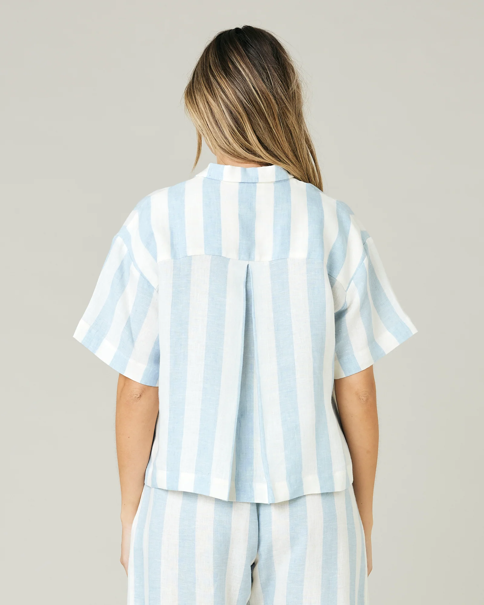 Wear Anywhere Sky Blue Stripe Linen Top - Image 3