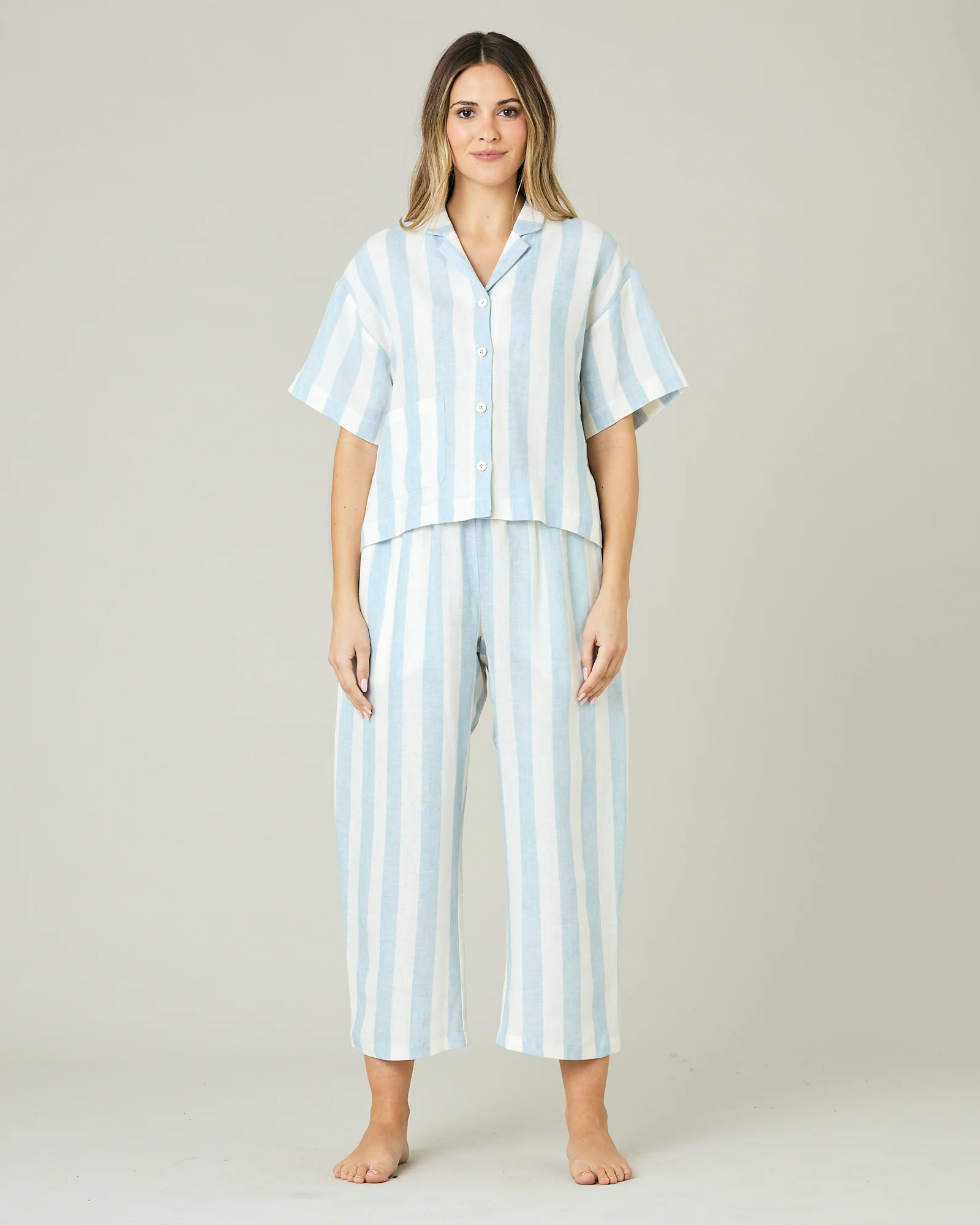 Wear Anywhere Sky Blue Stripe Linen Top - Image 5