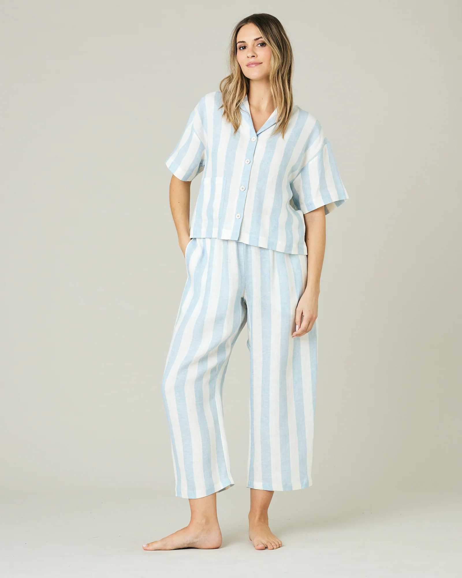 Wear Anywhere Sky Blue Stripe Linen Top - Image 7